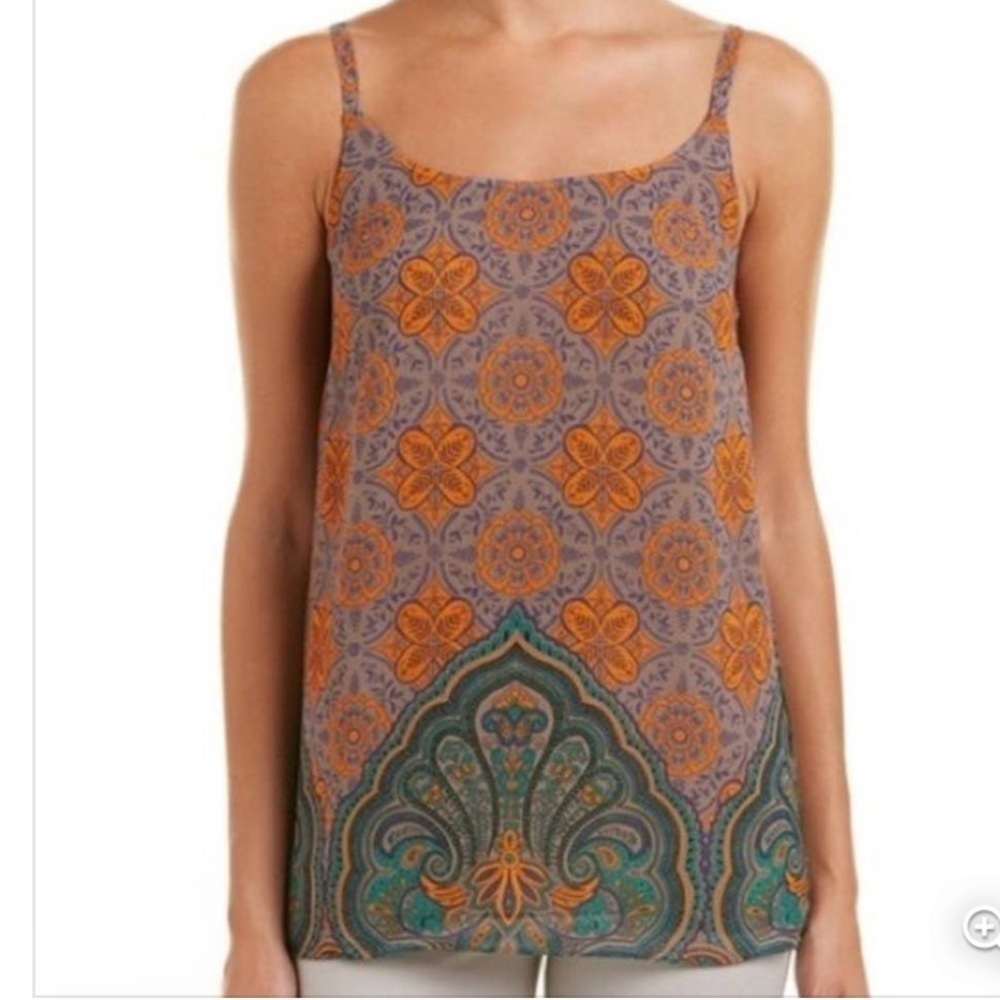 CAbi Arabesque Orange & Green‎ Paisley Floral Cami Tank Top S #3082